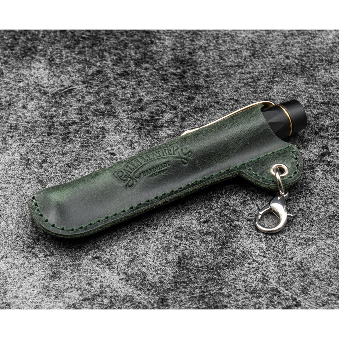 Galen Leather - Leather Pocket Pen Keeper - Lanyard EDC Pen Sleeve - Crazy Horse Forest Green