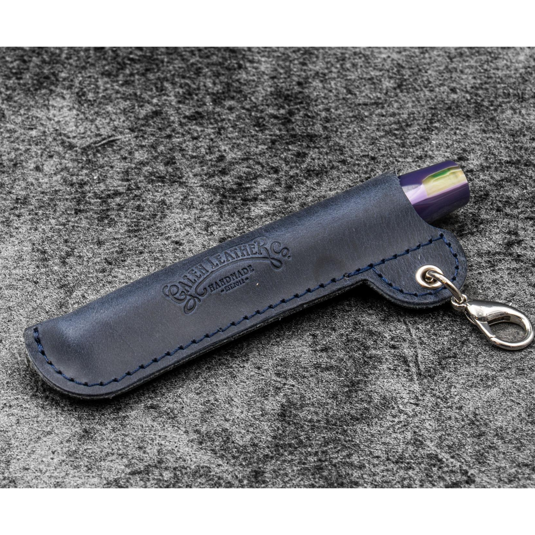 Galen Leather - Leather Pocket Pen Keeper - Lanyard EDC Pen Sleeve - Crazy Horse Navy Blue