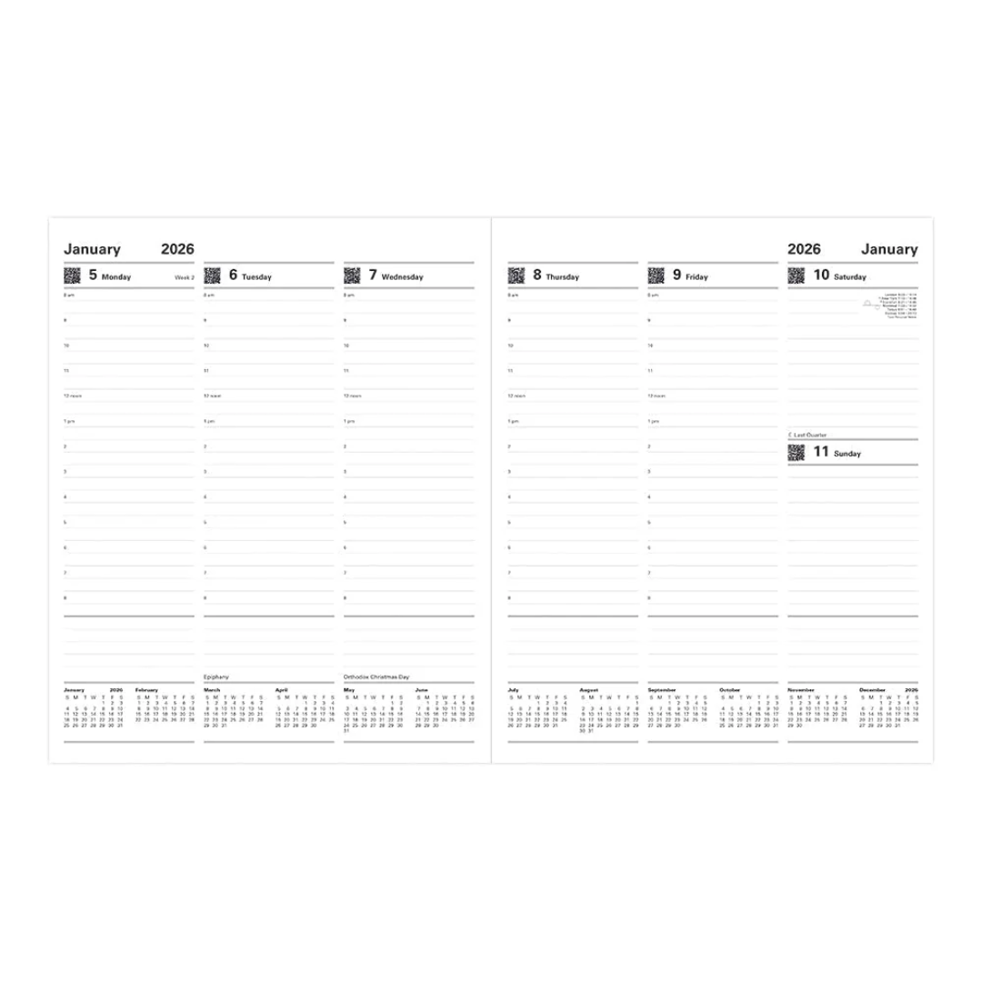 Letts of London - 2026 A4 Classic Quarto Planner - Vertical Week to View - Black (English)