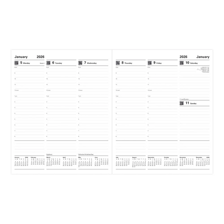 Letts of London - 2026 A4 Classic Quarto Planner - Vertical Week to View - Black (English)