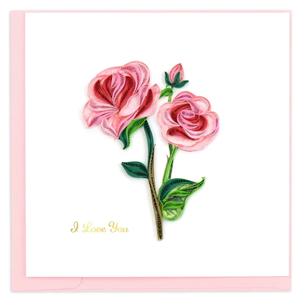 Quilling Card - I Love You Long Stem Pink Rose