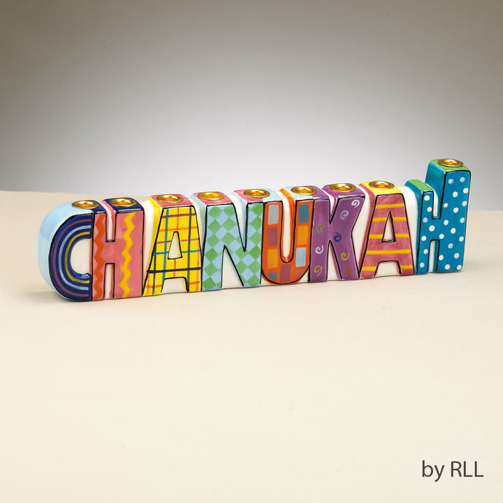 Rite Lite - "CHANUKAH" Hand-Painted Ceramic Menorah (with Gift Box)