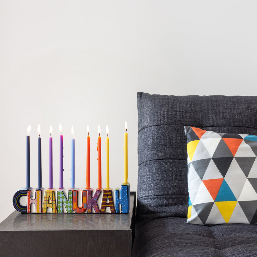 Rite Lite - "CHANUKAH" Hand-Painted Ceramic Menorah (with Gift Box)