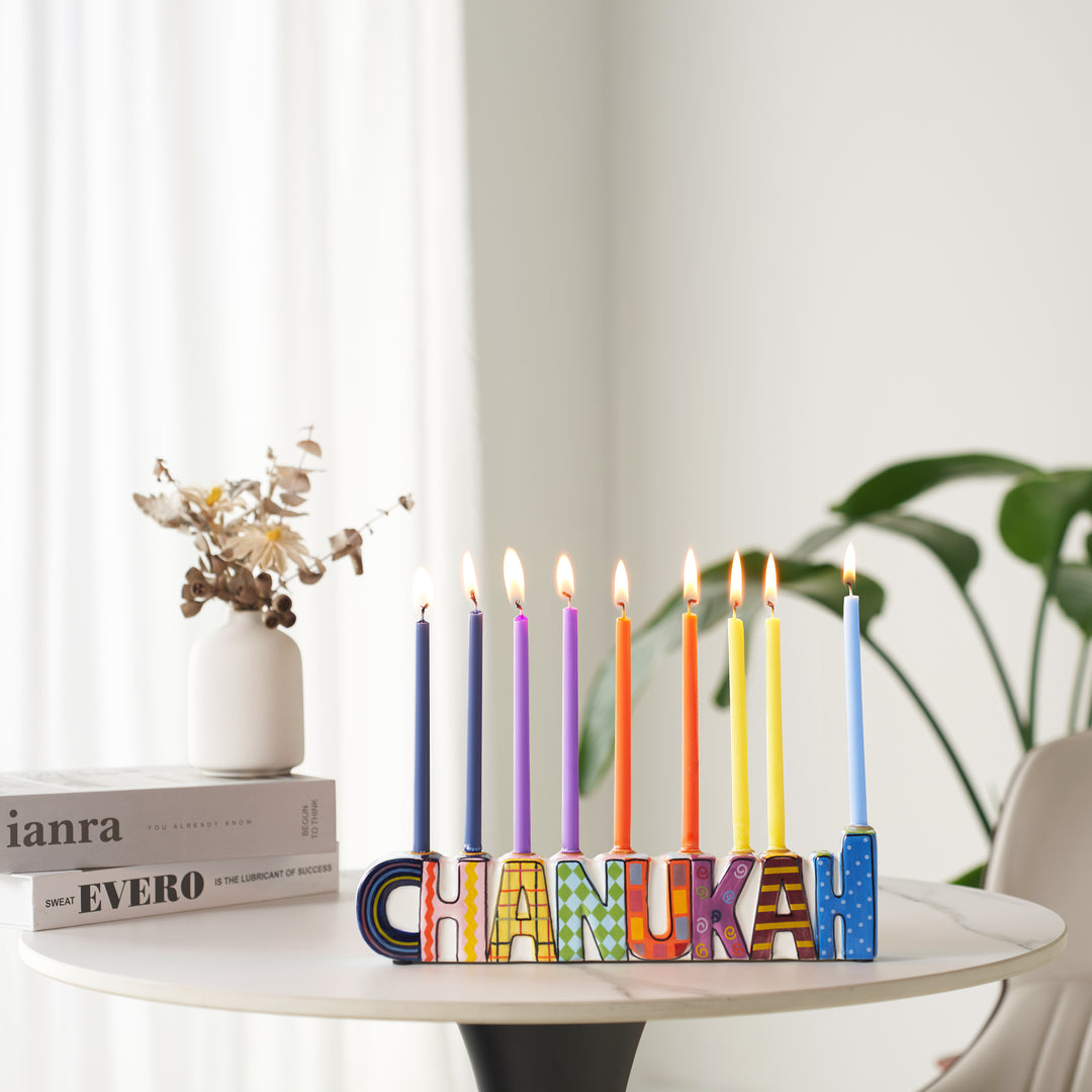 Rite Lite - "CHANUKAH" Hand-Painted Ceramic Menorah (with Gift Box)