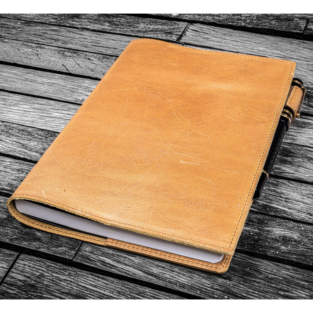 Galen Leather - Leather Slim A5 Notebook / Planner Cover - Crazy Horse Honey Ochre