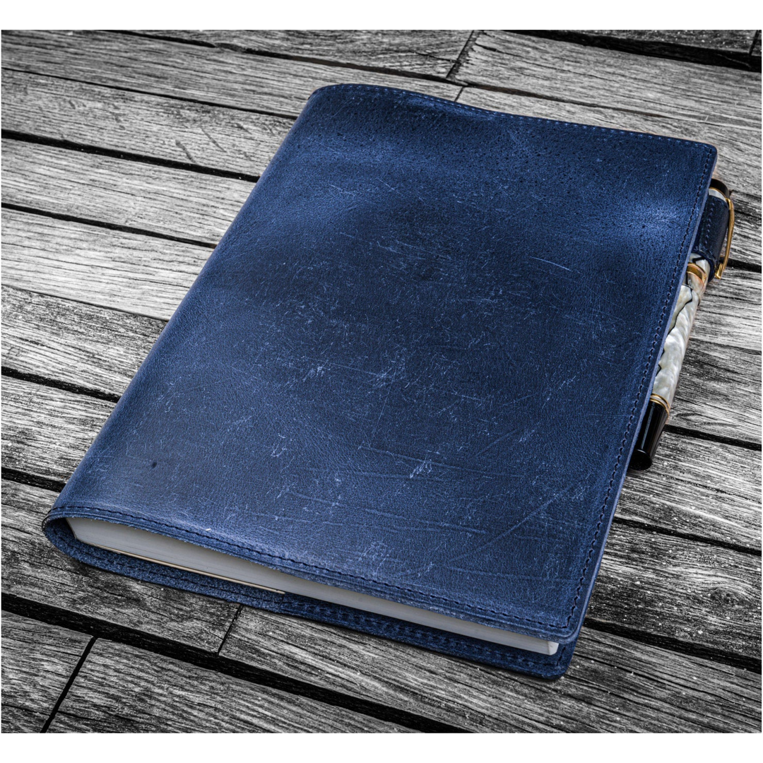 Galen Leather - Leather Slim A5 Notebook / Planner Cover - Crazy Horse Navy Blue