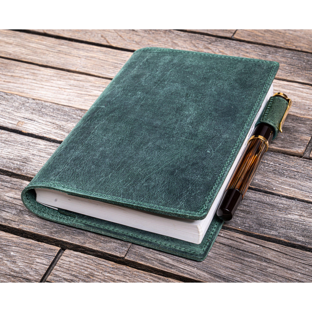 Galen Leather - Leather Slim A6 Notebook / Planner Cover - Crazy Horse Forest Green