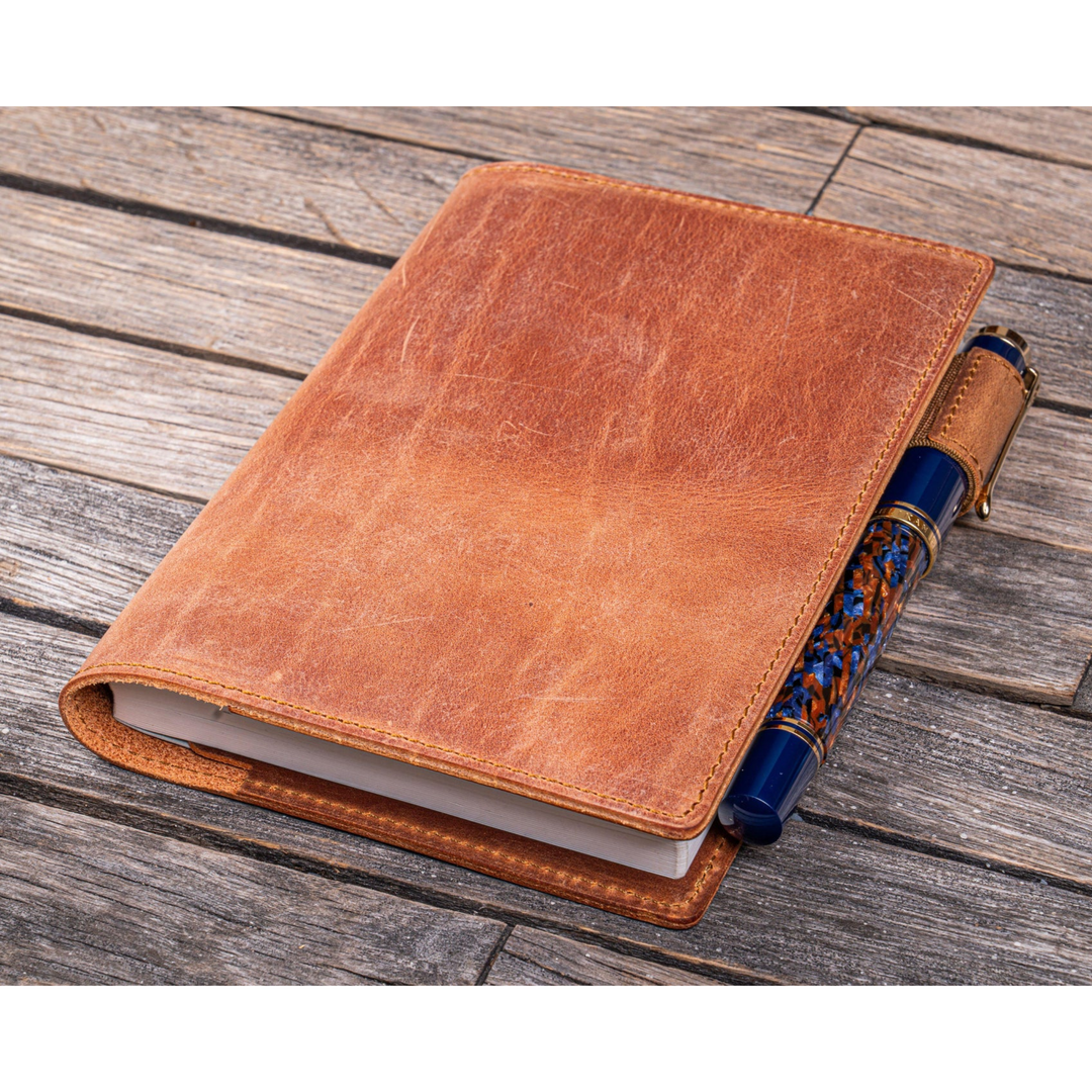 Galen Leather - Leather Slim A6 Notebook / Planner Cover - Crazy Horse Tan