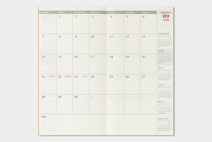 Traveler's Notebook - 2026 Monthly Diary - Regular Size