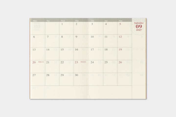 Traveler's Notebook - 2027 Monthly Diary - Passport Size
