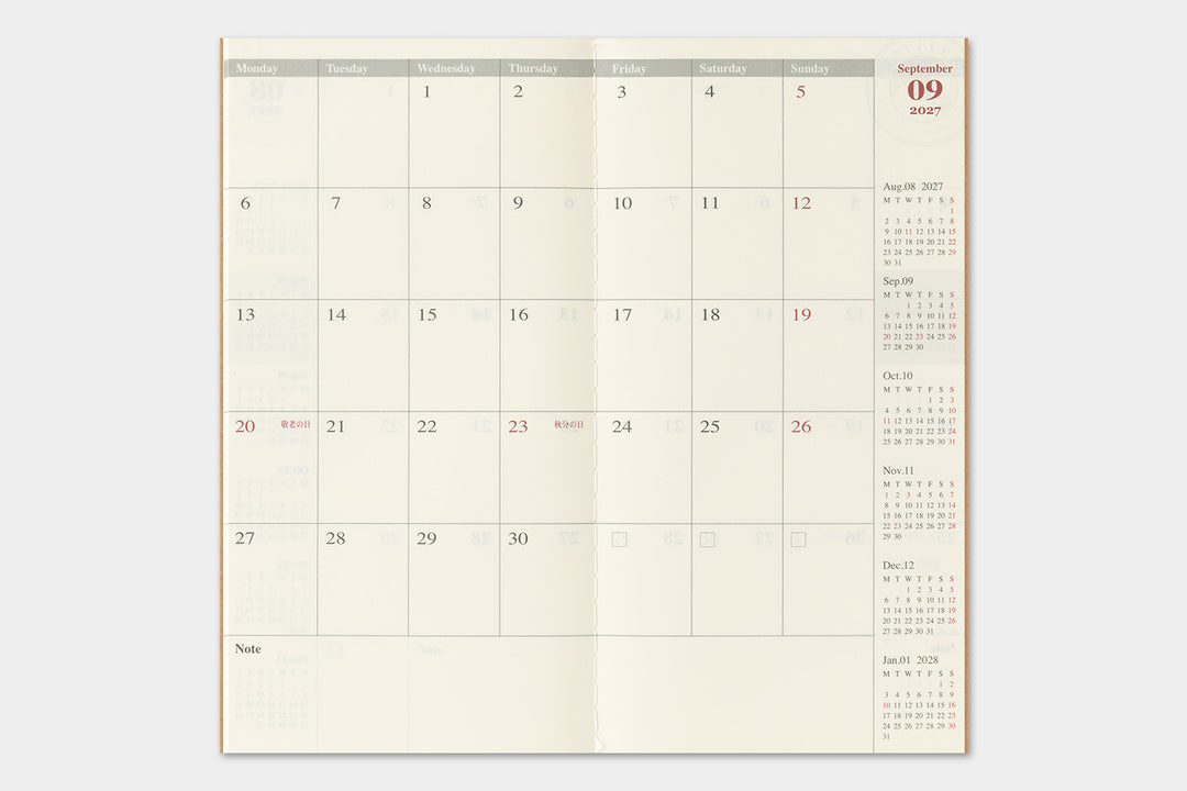 Traveler's Notebook - 2027 Monthly Diary - Regular Size