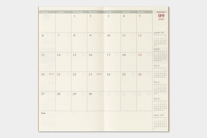 Traveler's Notebook - 2027 Monthly Diary - Regular Size