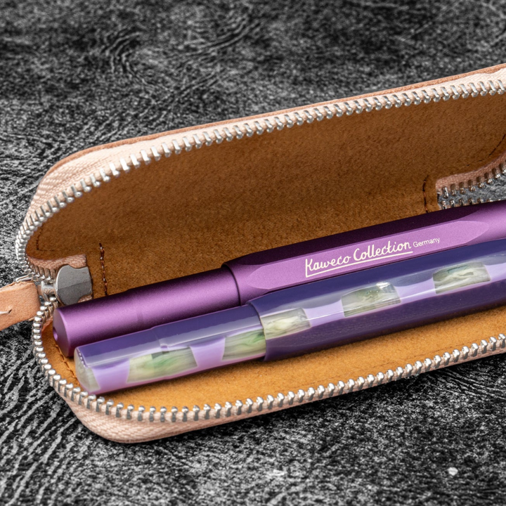 Galen Leather - Leather Zippered Double Pen Case for Kaweco - Pocket Pen - Undyed Leather
