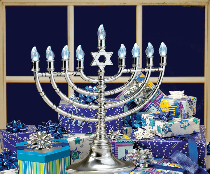 Rite Lite - Silvertone LED Menorah with Clear Bulbs