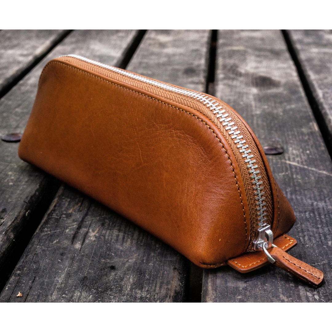 Galen Leather - XLarge Zipper Leather Pencil Case - Brown