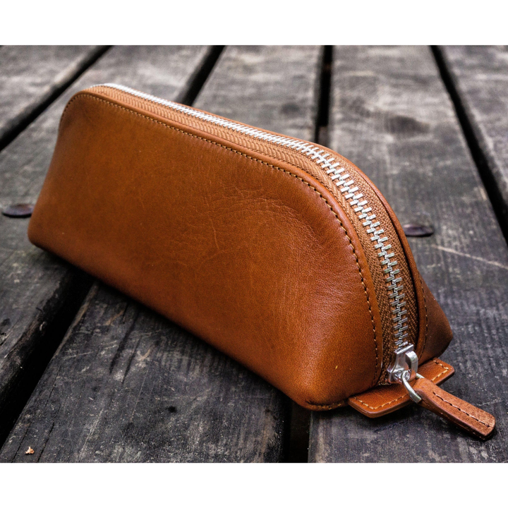 Galen Leather - XLarge Zipper Leather Pencil Case - Brown