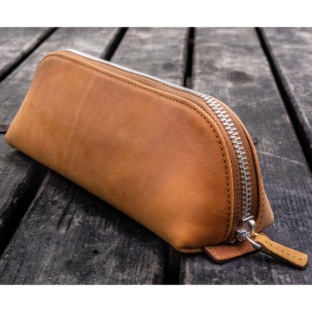 Galen Leather - XLarge Zipper Leather Pencil Case - Crazy Horse Tan
