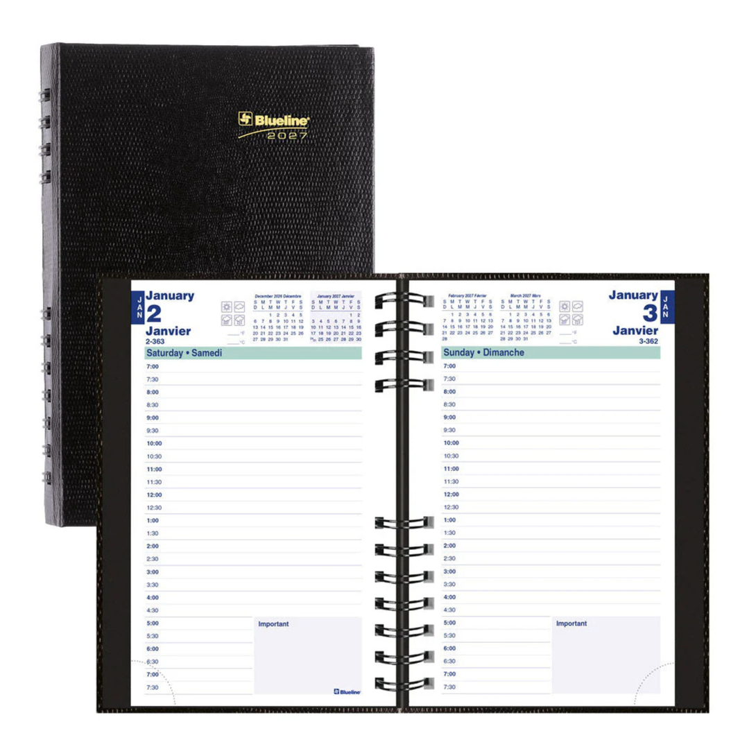 BLUELINE- 2027 CoilPro Daily Planner - Appointment Book - Bilingual -  Black - C1504C.81B