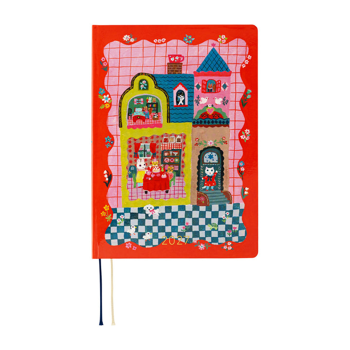 Hobonichi Techo 2027 - A5 HON Planner Book - Yumi Kitagishi: White Cat and Rabbit’s Tea Room - English/Jan Start/Mon Start