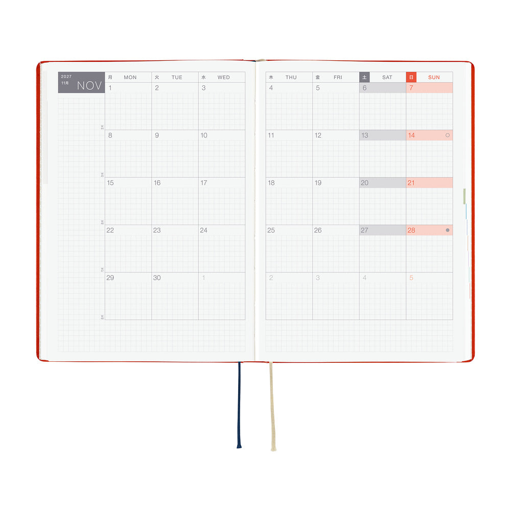 Hobonichi Techo 2027 - A5 HON Planner Book - Yumi Kitagishi: White Cat and Rabbit’s Tea Room - English/Jan Start/Mon Start