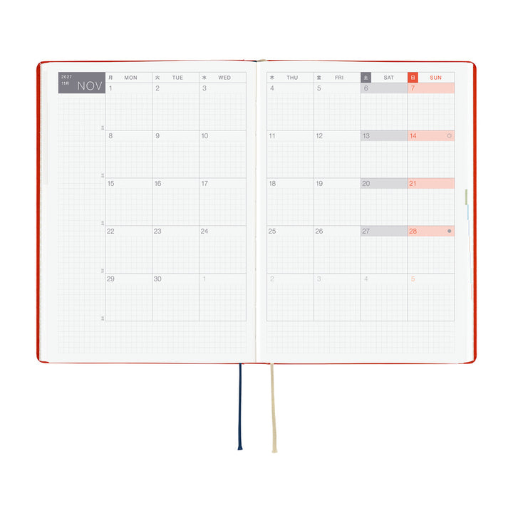 Hobonichi Techo 2027 - A5 HON Planner Book - Yumi Kitagishi: White Cat and Rabbit’s Tea Room - English/Jan Start/Mon Start