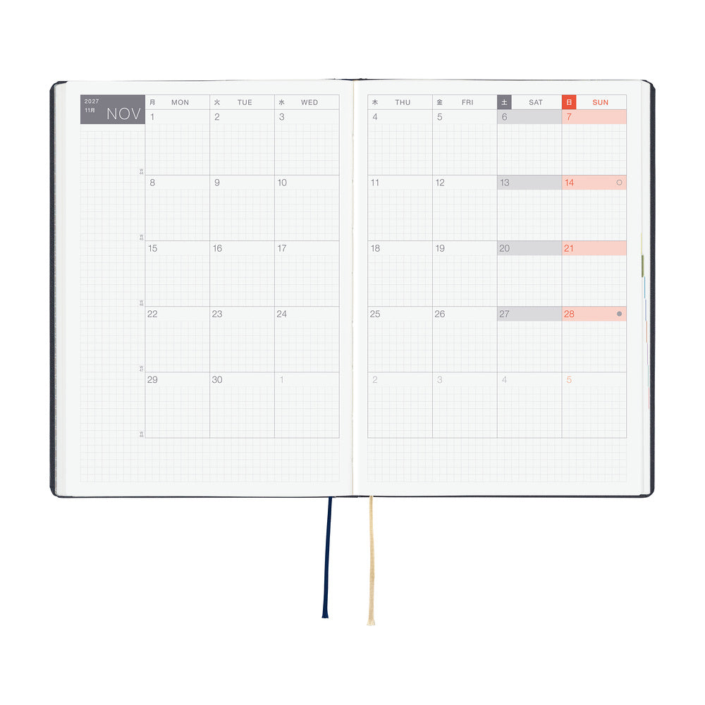 Hobonichi Techo 2027 - A5 HON Planner Book - Slash (Navy) - English/Jan Start/Mon Start