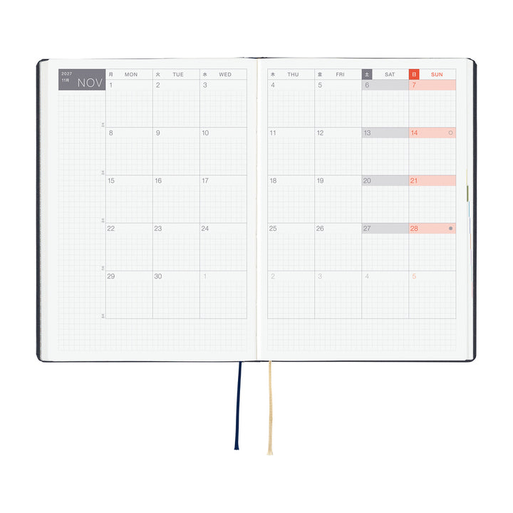 Hobonichi Techo 2027 - A5 HON Planner Book - Slash (Navy) - English/Jan Start/Mon Start