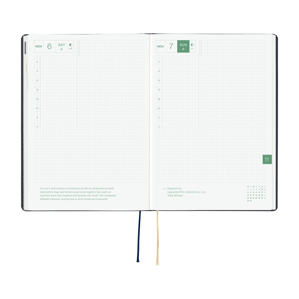 Hobonichi Techo 2027 - A5 HON Planner Book - Slash (Navy) - English/Jan Start/Mon Start