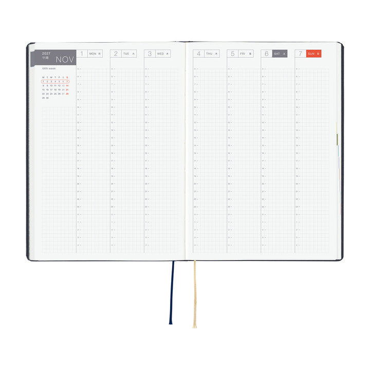 Hobonichi Techo 2027 - A5 HON Planner Book - Slash (Navy) - English/Jan Start/Mon Start
