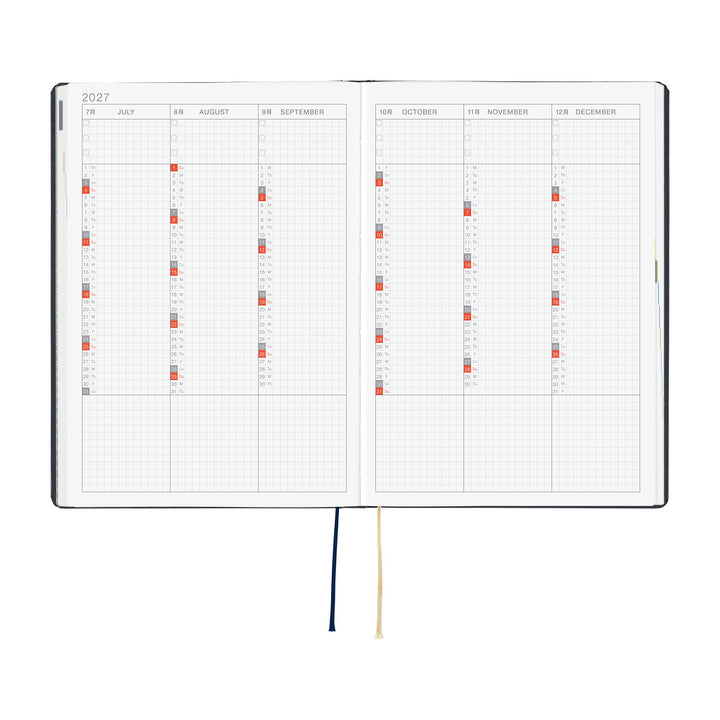 Hobonichi Techo 2027 - A5 HON Planner Book - Slash (Navy) - English/Jan Start/Mon Start