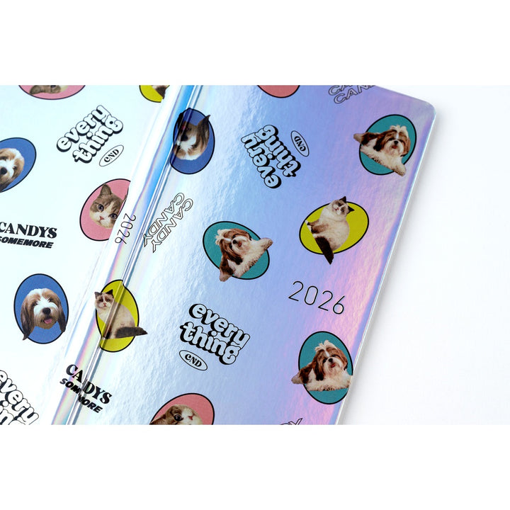 Hobonichi Techo 2026 - Weeks/Wallet Planner Book - Candy Stripper: Random Dog & Cat (Aurora) [English/Tall & Slim/Jan Start]
