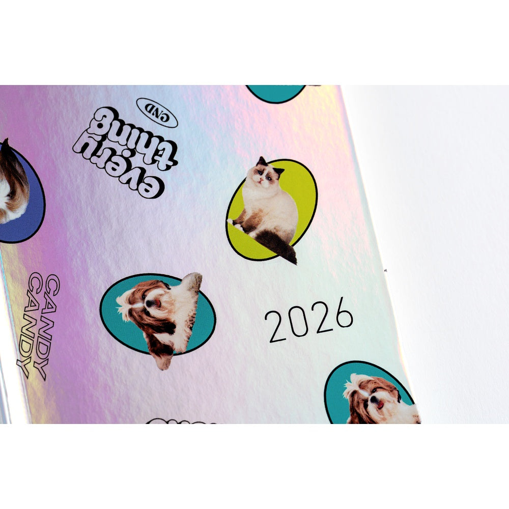 Hobonichi Techo 2026 - Weeks/Wallet Planner Book - Candy Stripper: Random Dog & Cat (Aurora) [English/Tall & Slim/Jan Start]