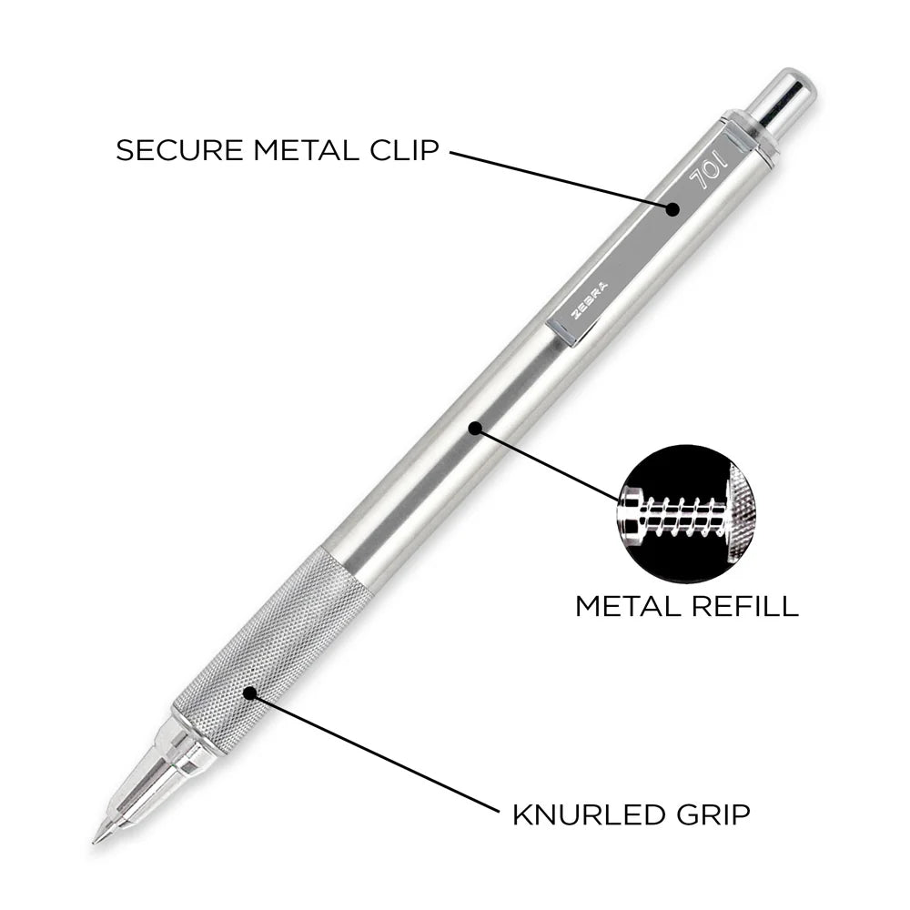 Zebra - F-701 All Steel Retractable Ballpoint Pen - 0.8mm