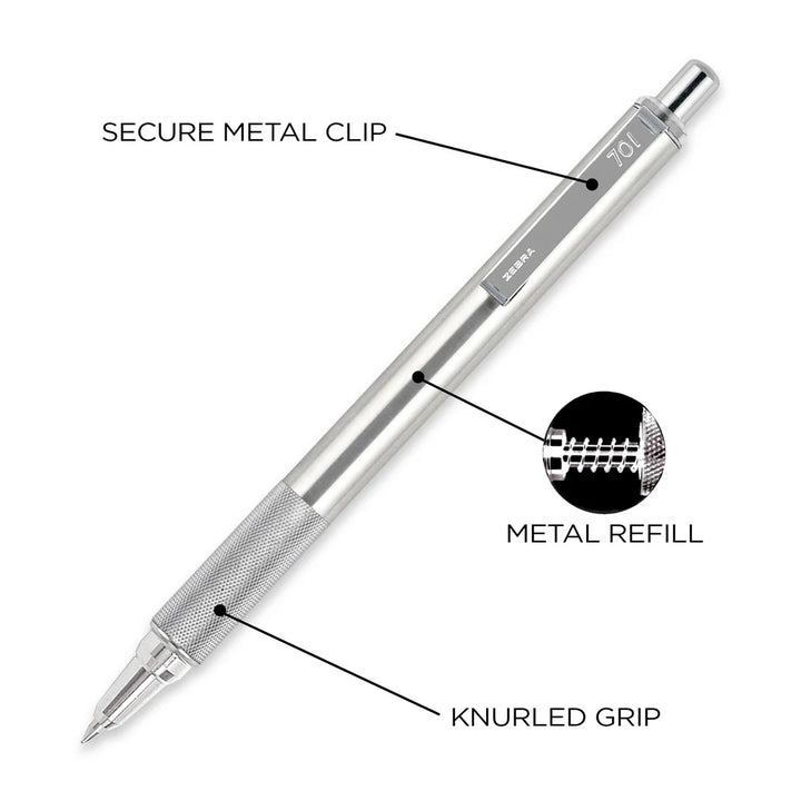 Zebra - F-701 All Steel Retractable Ballpoint Pen - 0.8mm