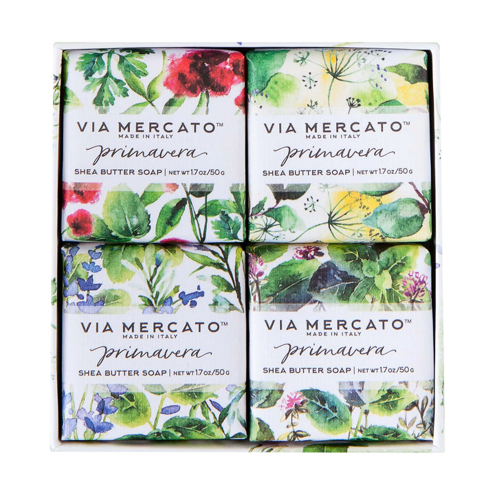 Via Mercato - European Soap Shea Butter - Individual Mini Soaps - Fresh Herbs And Spring Flowers