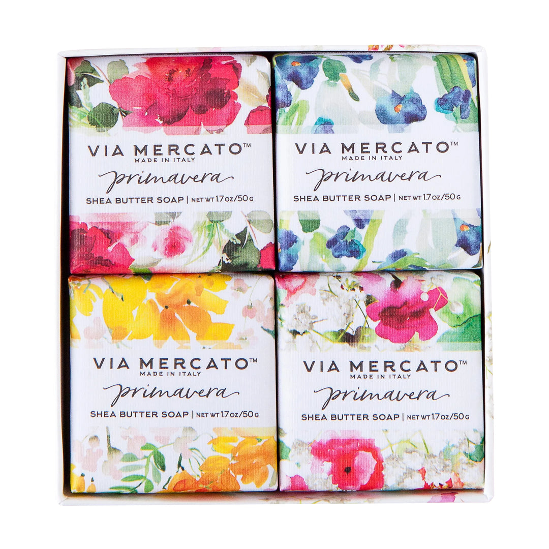 Via Mercato - European Soap Shea Butter - Individual Mini Soaps - Fresh Herbs And Spring Flowers