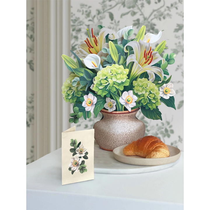 Fresh Cut Paper - Life Sized Pop-Up Flower Bouquet with Note Card - Ivory & Sage