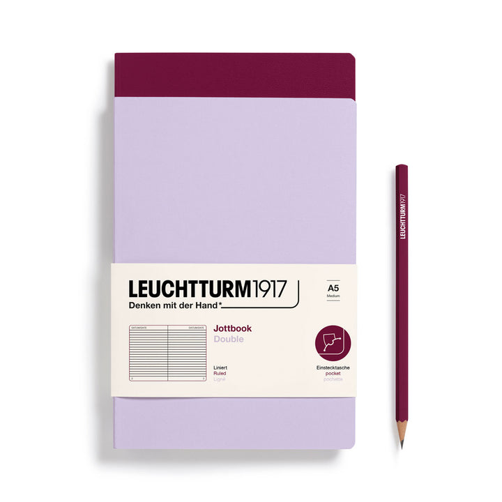 Leuchtturm1917 - A5 Jottbook Double - Pack of 2 - Lilac & Port Red