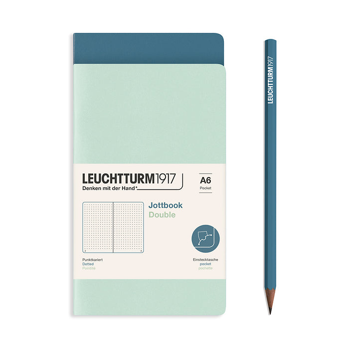 Leuchtturm1917 - A6 Jottbook Double - Pack of 2 - Mint Green & Stone Blue
