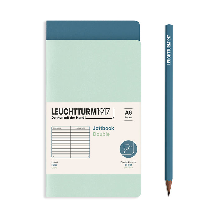 Leuchtturm1917 - A6 Jottbook Double - Pack of 2 - Mint Green & Stone Blue