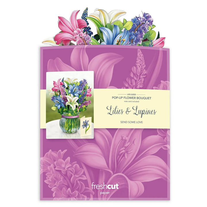 Fresh Cut Paper - Life Sized Pop-Up Flower Bouquet with Note Card - Lilies & Lupines