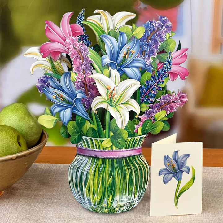 Fresh Cut Paper - Life Sized Pop-Up Flower Bouquet with Note Card - Lilies & Lupines
