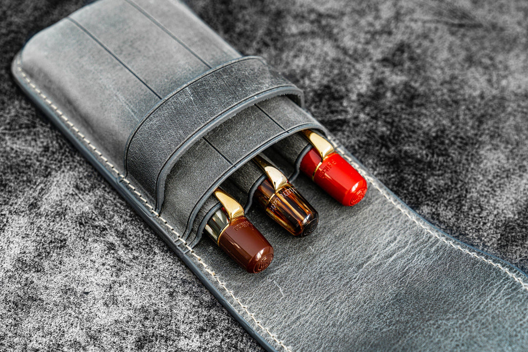 Galen Leather - Leather Flap Pen Case for Three Pens - Crazy Horse Smoky