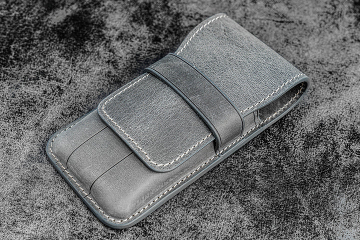 Galen Leather - Leather Flap Pen Case for Three Pens - Crazy Horse Smoky