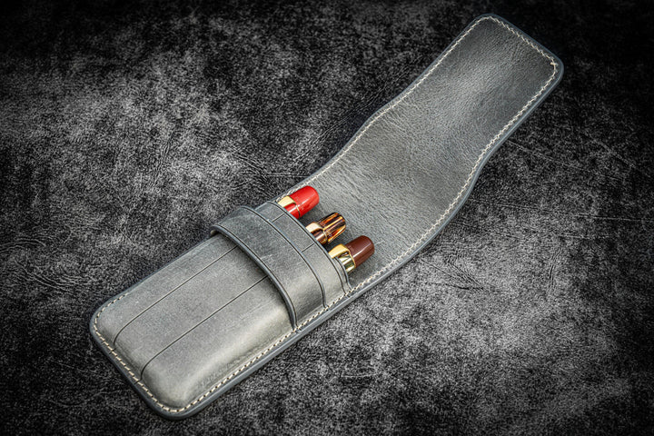 Galen Leather - Leather Flap Pen Case for Three Pens - Crazy Horse Smoky