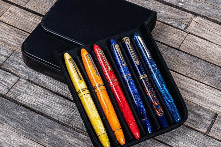 Galen Leather - Leather Magnum Opus 6 Slots Hard Pen Case with Removable Pen Tray - Black