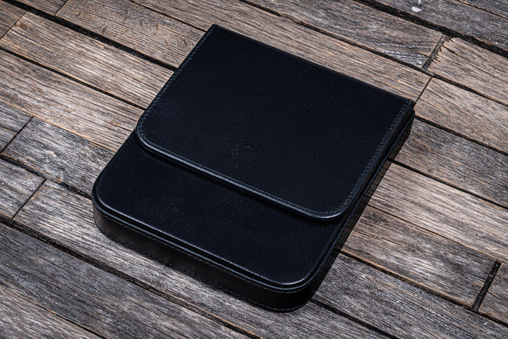 Galen Leather - Leather Magnum Opus 6 Slots Hard Pen Case with Removable Pen Tray - Black