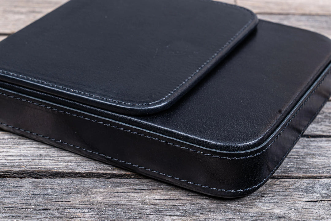 Galen Leather - Leather Magnum Opus 6 Slots Hard Pen Case with Removable Pen Tray - Black