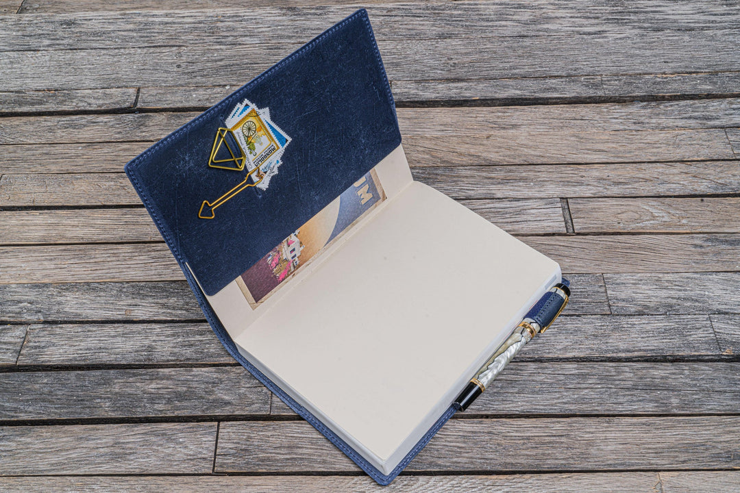 Galen Leather - Leather Slim A5 Notebook / Planner Cover - Crazy Horse Navy Blue