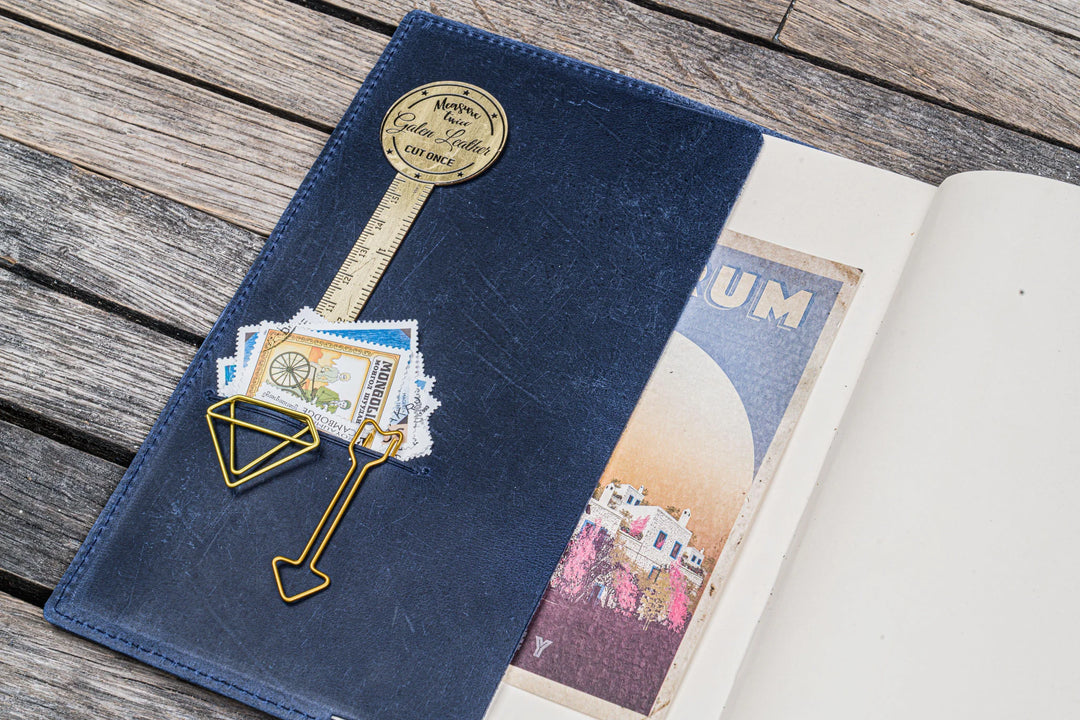 Galen Leather - Leather Slim A5 Notebook / Planner Cover - Crazy Horse Navy Blue
